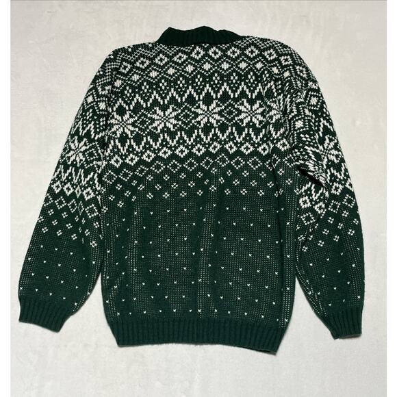 Vintage Carly Blake Sweater Size Medium Green Snowflake Fair Isle Ski Made USA - Picture 2 of 11